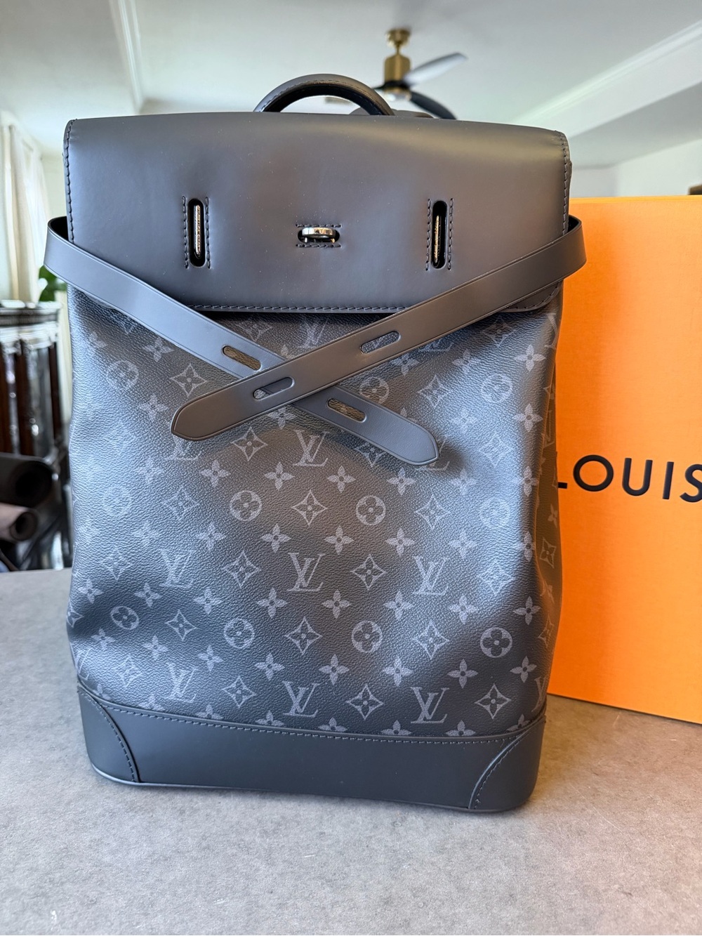 Louis Vuitton Gray Monogram Canvas steamer Backpack with Black Trim